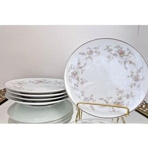 Bread Plates Noritake Arlene‎ 5802 Platinum Trim Floral Japan Vintage Set of 5